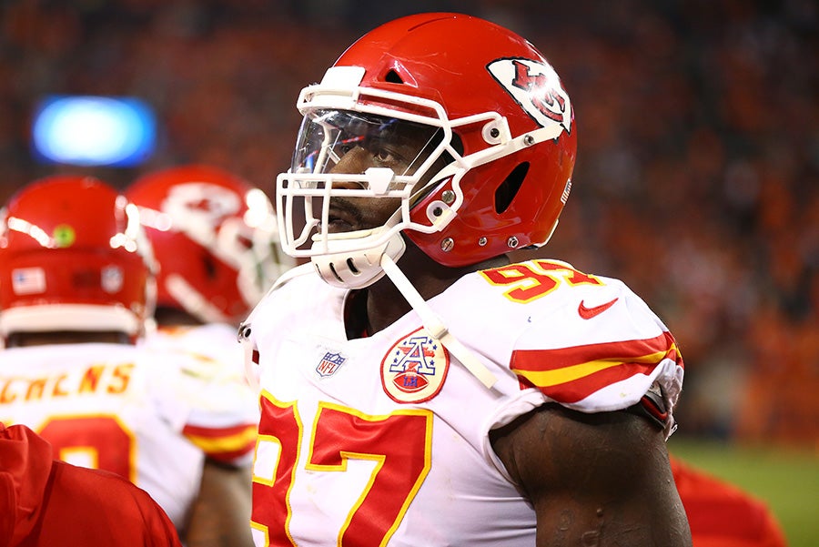 Oct 1, 2018; Denver, CO: Kansas City Chiefs defensive end Allen Bailey against the Denver Broncos at Broncos Stadium at Mile High. (Mark J. Rebilas-USA TODAY Sports)