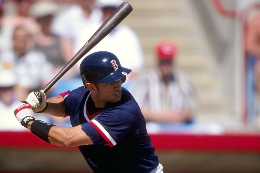 Infielder Nomar Garciaparra of the Boston Red Sox at bat during the Spring Training game against the Cincinnati Reds at the Ed Smith Stadium in Sarasota, Florida on March 6, 1999. The Reds defeated the Red Sox 6-4. (Scott Halleran/Getty Images)