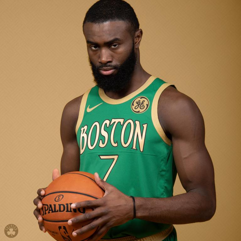 Jaylen Brown wears a new "city edition" uniform for the Boston Celtics. (@Celtics/Twitter)