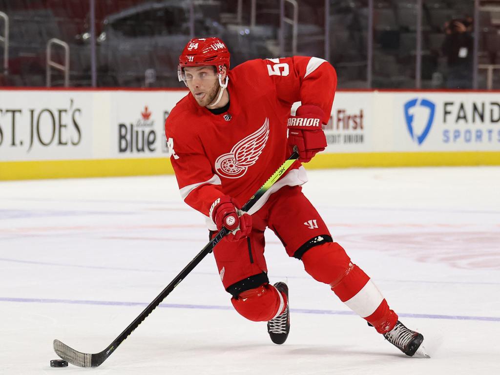 DETROIT, MICHIGAN - FEBRUARY 15: Bobby Ryan #54 of the Detroit Red Wings skates against the Chicago Blackhawks at Little Caesars Arena on February 15, 2021 in Detroit, Michigan. (Photo by Gregory Shamus/Getty Images)