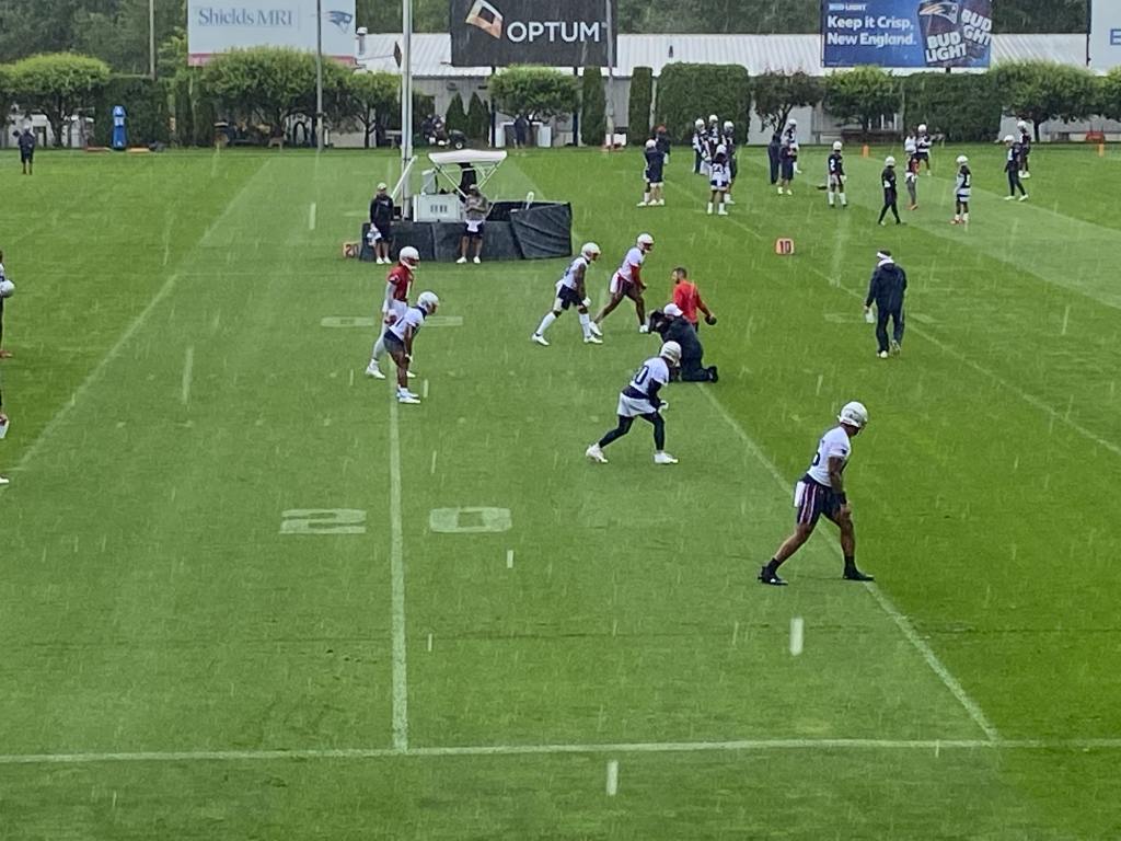 The New England Patriots practice during mandatory minicamp on June 14, 2021 in Foxborough, Mass. (Alex Barth/98.5 The Sports Hub)