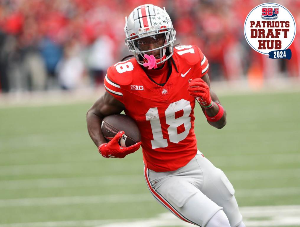 Oct 21, 2023; Columbus, Ohio, USA; Ohio State Buckeyes wide receiver Marvin Harrison Jr. (18) scores a touchdown against the Penn State Nittany Lions during the fourth quarter at Ohio Stadium. Credit: Joseph Maiorana-USA TODAY Sports