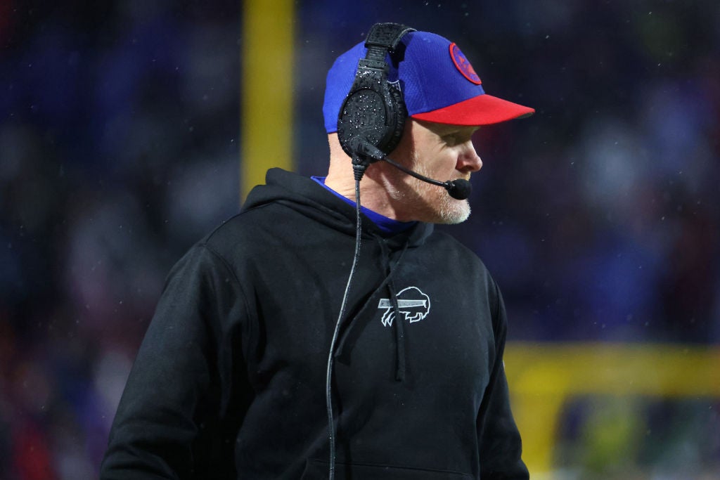 ORCHARD PARK, NEW YORK - DECEMBER 17: Head coach Sean McDermott of the Buffalo Bills looks on during the second half against the Dallas Cowboys at Highmark Stadium on December 17, 2023 in Orchard Park, New York. (Photo by Timothy T Ludwig/Getty Images)