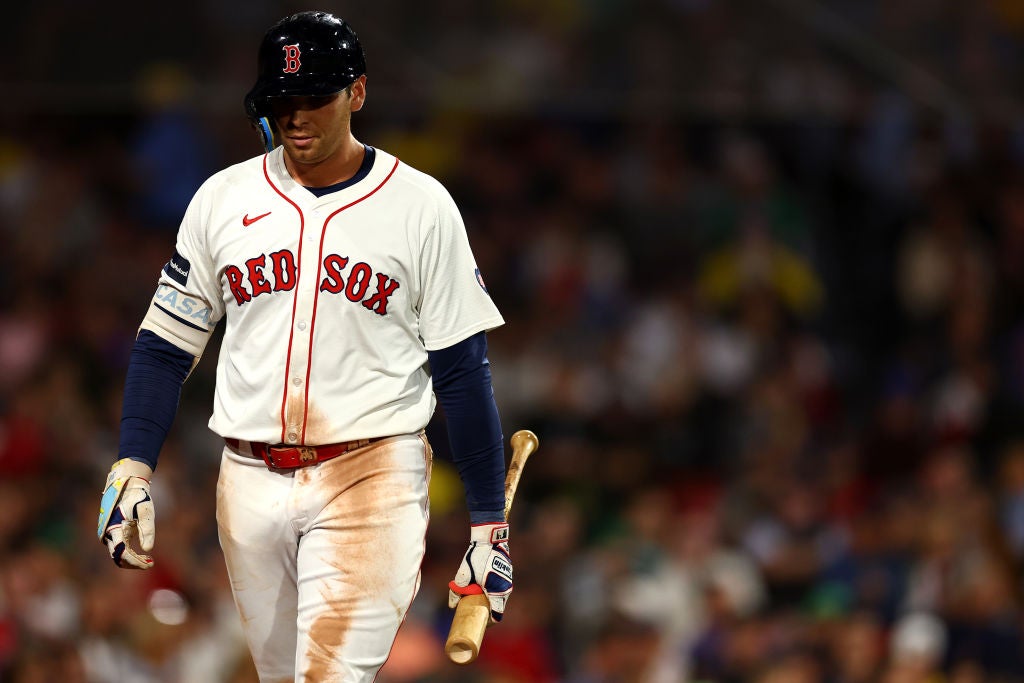 BOSTON, MASSACHUSETTS - AUGUST 29: Triston Casas #36 of the Boston Red Sox reacts after striking out against the Toronto Blue Jays during the fifth inning at Fenway Park on August 29, 2024 in Boston, Massachusetts. (Photo by Maddie Meyer/Getty Images)