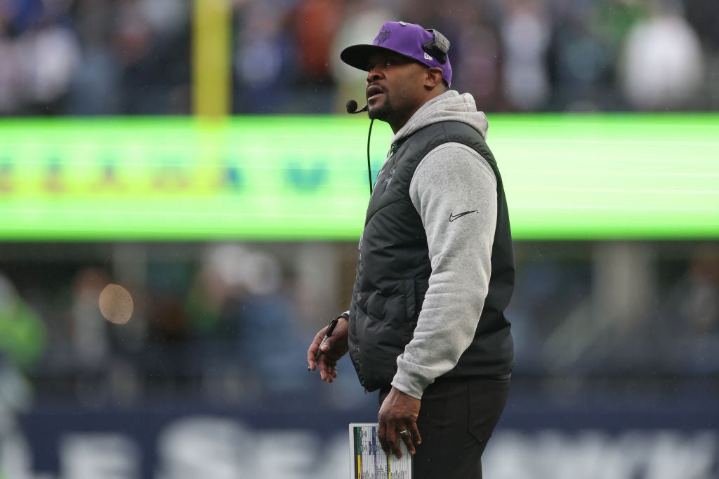 SEATTLE, WASHINGTON - DECEMBER 22: Defensive coordinator Brian Flores looks on during the second quarter against the Seattle Seahawks at Lumen Field on December 22, 2024 in Seattle, Washington. (Photo by Steph Chambers/Getty Images)