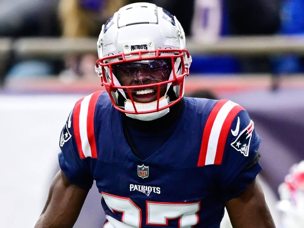 FOXBOROUGH, MASSACHUSETTS - JANUARY 05: Marcellas Dial Jr. #27 of the New England Patriots reacts during the first half against the Buffalo Bills at Gillette Stadium on January 05, 2025 in Foxborough, Massachusetts. (Photo by Billie Weiss/Getty Images)