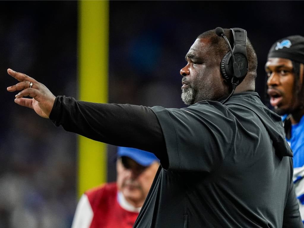 Detroit Lions defensive line coach Terrell Williams communicates with players during the second half against Tennessee Titans at Ford Field in Detroit on Sunday, Oct. 27, 2024. (Junfu Han/USA Today Network)