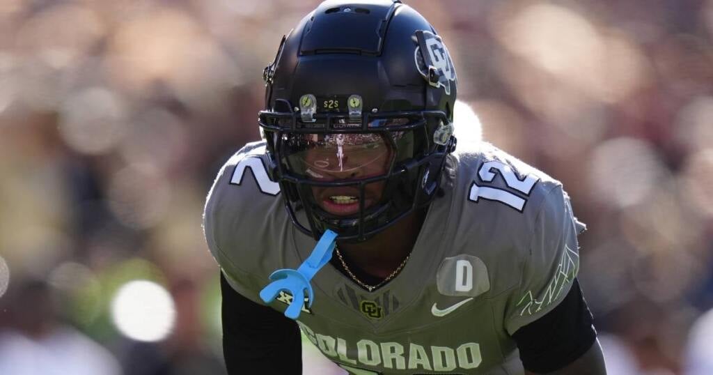 Nov 16, 2024; Boulder, Colorado, USA; Colorado Buffaloes defensive back Travis Hunter (12) looks on during the first quarter against the Utah Utes at Folsom Field. Mandatory Credit: Ron Chenoy-Imagn Images