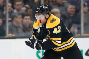 Dec 11, 2018; Boston, MA: Boston Bruins right wing David Backes reacts after getting injured during the first period against the Arizona Coyotes at TD Garden. (Greg M. Cooper-USA TODAY Sports)