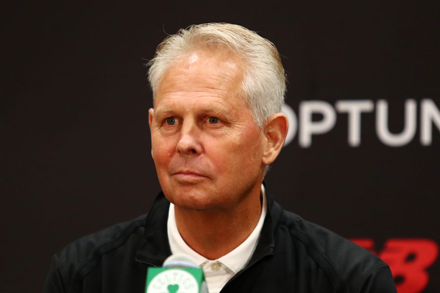 BOSTON, MASSACHUSETTS - JULY 17: Celtics President of Basketball Operations Danny Ainge reacts during a press conference introducing Kemba Walker (not pictured) and Enes Kanter (not pictured) at the Auerbach Center at New Balance World Headquarters on July 17, 2019 in Boston, Massachusetts. (Photo by Tim Bradbury/Getty Images)