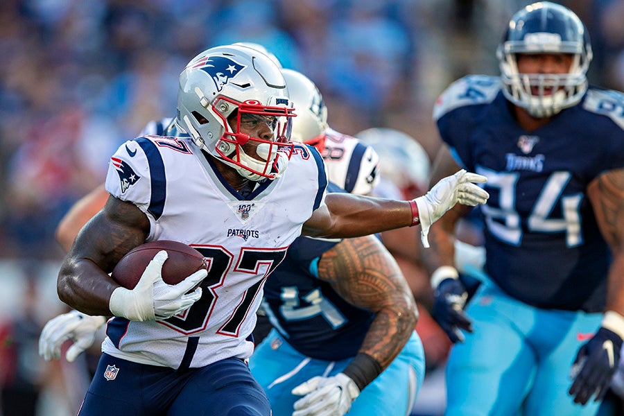 Damien Harris is likely to miss at least one game for the Patriots with a hand injury. (Photo by Wesley Hitt/Getty Images)