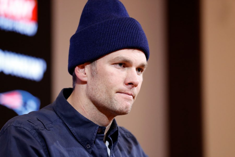 Jan 4, 2020; Foxborough, Massachusetts, USA; New England Patriots quarterback Tom Brady (12) speaks with the media after a loss to the Tennessee Titans at Gillette Stadium. Mandatory Credit: Winslow Townson-USA TODAY Sports