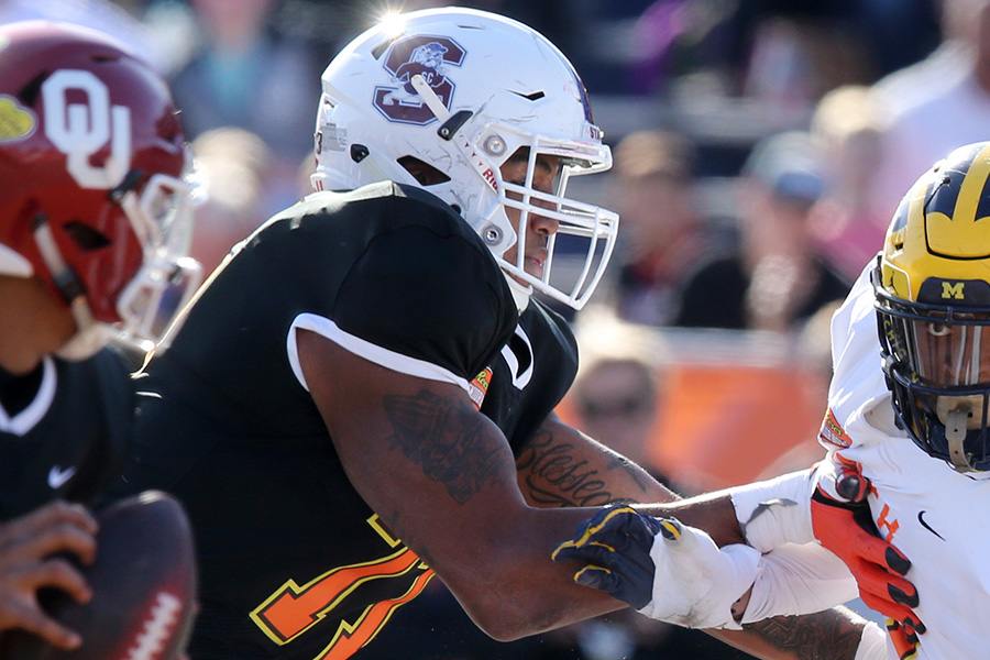 NFL Draft: South Carolina State tackle Alex Taylor is a selection on the Felger & Mazz Big Board. (Chuck Cook-USA TODAY Sports)