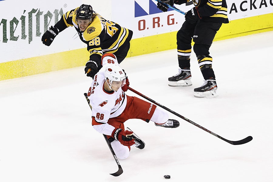 The Bruins power play can't afford to make mistakes like the one David Pastrnak made in Game 1. (Photo by Elsa/Getty Images)