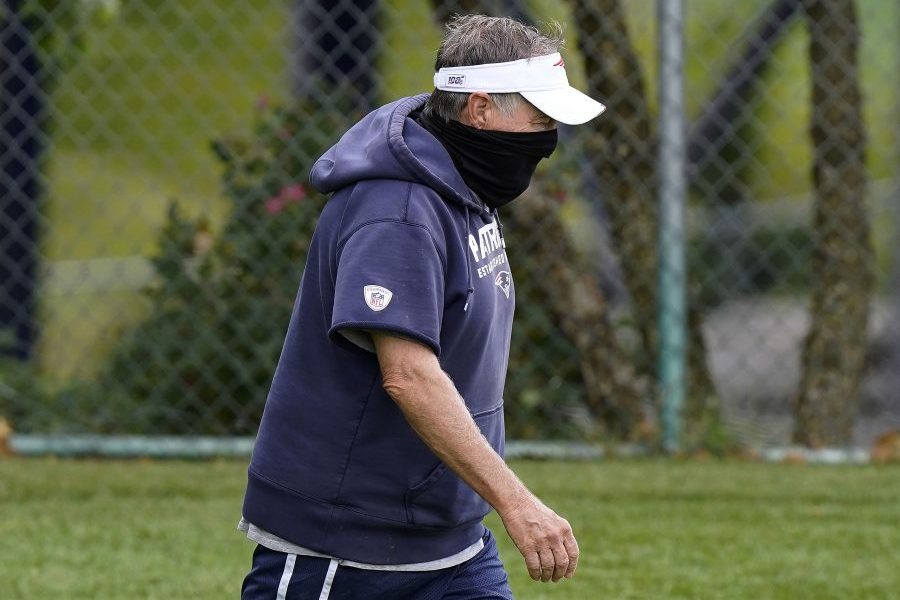 FOXBOROUGH, MASSACHUSETTS - AUGUST 17: Head coach Bill Belichick of the New England Patriots walks on the field during training camp at Gillette Stadium on August 17, 2020 in Foxborough, Massachusetts. (Photo by Steven Senne-Pool/Getty Images)