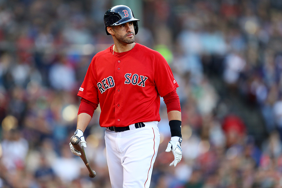 BOSTON, MASSACHUSETTS - SEPTEMBER 29: J.D. Martinez #28 of the Boston Red Sox looks on during the sixth inning against the Baltimore Orioles at Fenway Park on September 29, 2019 in Boston, Massachusetts. (Photo by Maddie Meyer/Getty Images)