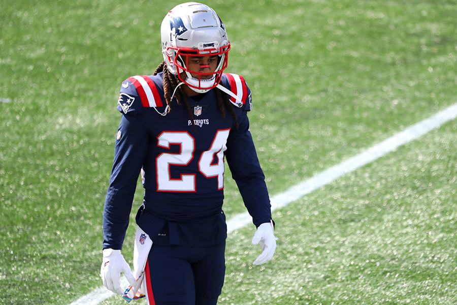 FOXBOROUGH, MASSACHUSETTS - OCTOBER 18: Stephon Gilmore #24 of the New England Patriots looks on before the game against the Denver Broncos at Gillette Stadium on October 18, 2020 in Foxborough, Massachusetts. (Photo by Maddie Meyer/Getty Images)