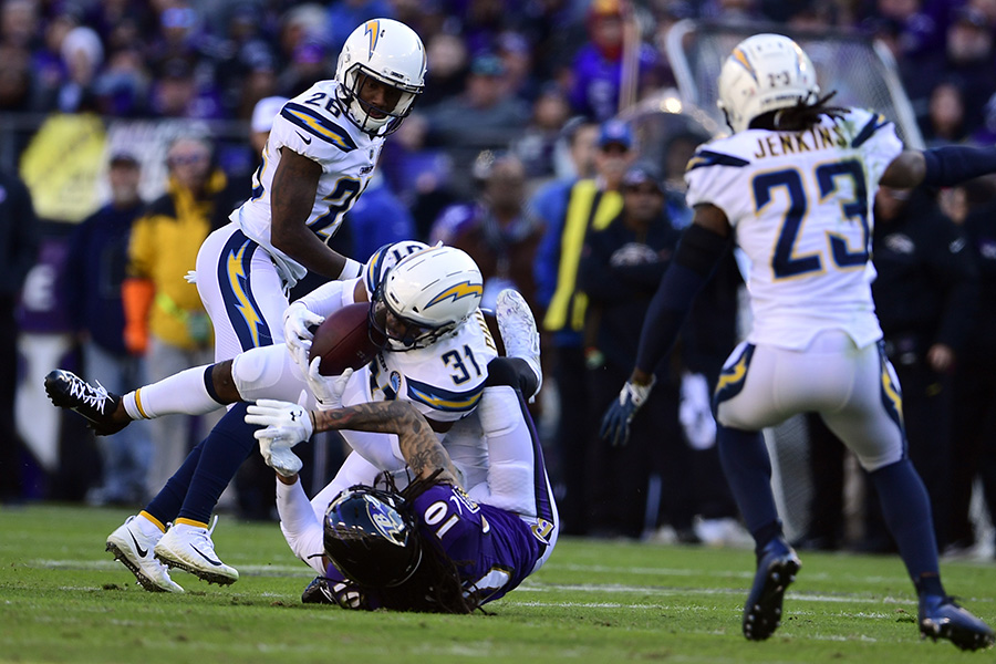 Adrian Phillips will be one of the Patriots key pieces to containing Lamar Jackson and the Ravens on Sunday night. (Tommy Gilligan-USA TODAY Sports)