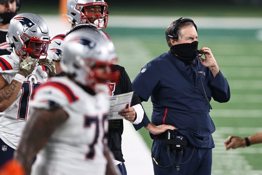 Bill Belichick has a chance to find out what he has on the Patriots receiver depth chart in the coming weeks. (Elsa/Getty Images)
