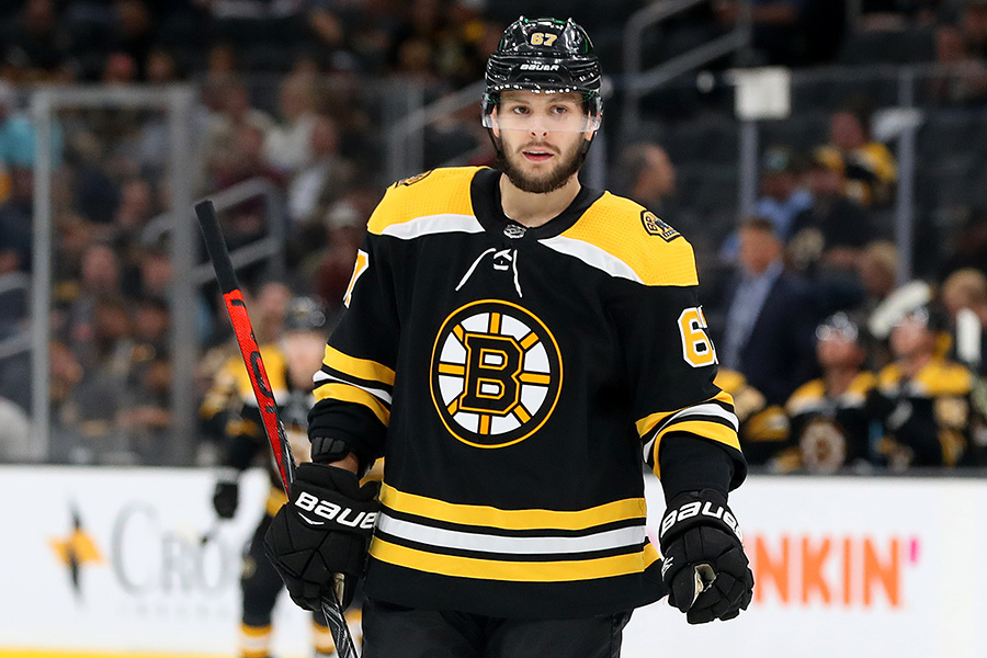 BOSTON, MASSACHUSETTS - SEPTEMBER 23: Jakub Zboril #67 of the Boston Bruins looks on during the first period of the preseason game between the Philadelphia Flyers and the Boston Bruins at TD Garden on September 23, 2019 in Boston, Massachusetts. (Photo by Maddie Meyer/Getty Images)