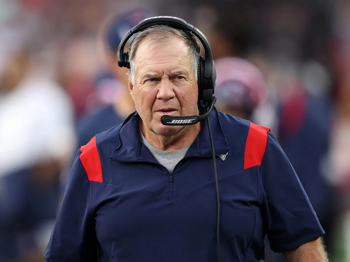 FOXBOROUGH, MASSACHUSETTS - SEPTEMBER 12: Head coach Bill Belichick of the New England Patriots looks on against the Miami Dolphins at Gillette Stadium on September 12, 2021 in Foxborough, Massachusetts. (Photo by Maddie Meyer/Getty Images)