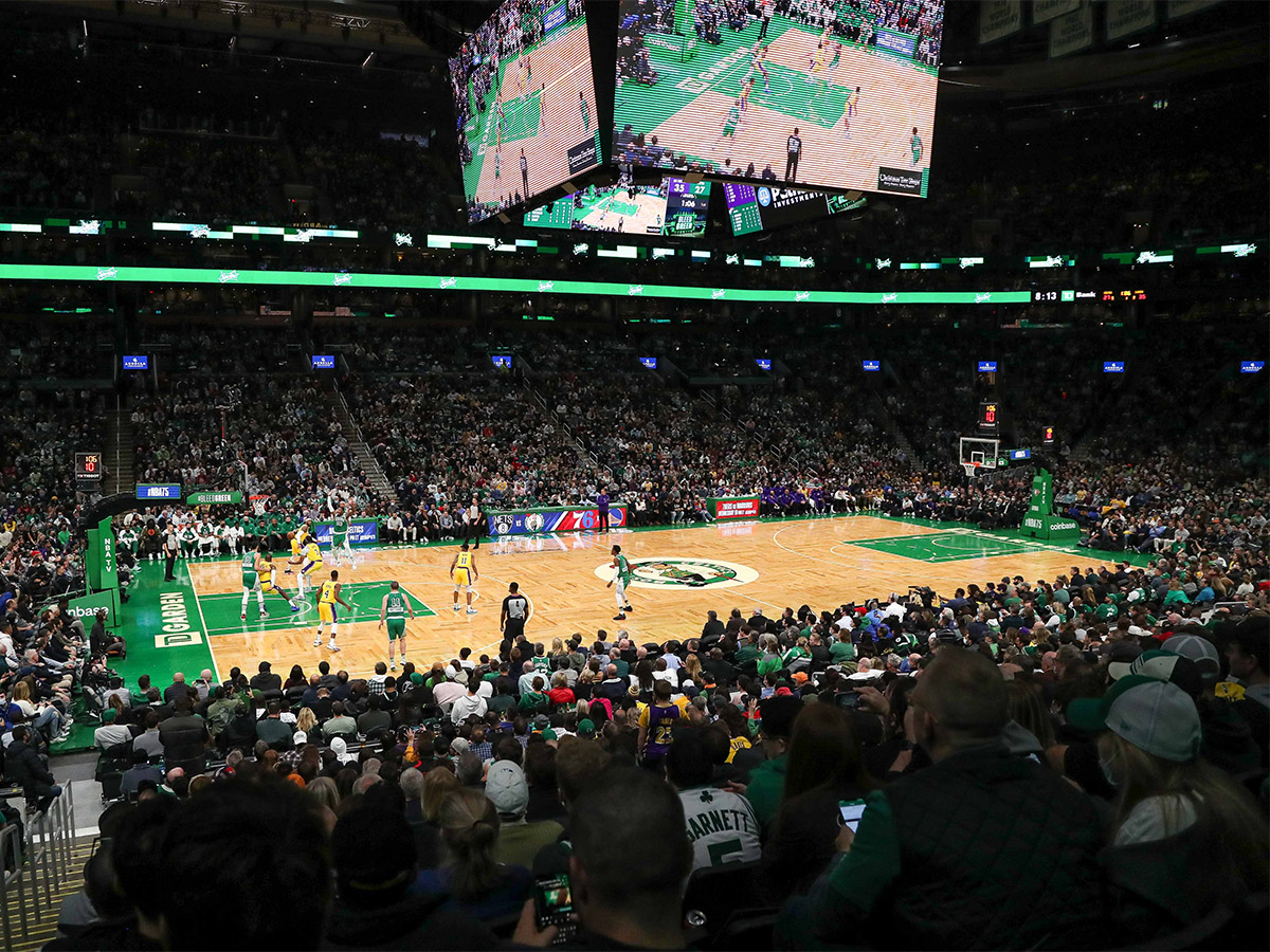 Nov 19, 2021; Boston, Massachusetts, USA; A general view of a game between the Los Angeles Lakers and the Boston Celtics during the first half at TD Garden. Mandatory Credit: Paul Rutherford-USA TODAY Sports