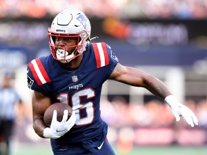 Sep 12, 2021; Foxborough, Massachusetts, USA; New England Patriots wide receiver Jakobi Meyers (16) runs with the ball against the Miami Dolphins during the first half at Gillette Stadium. Mandatory Credit: Brian Fluharty-USA TODAY Sports