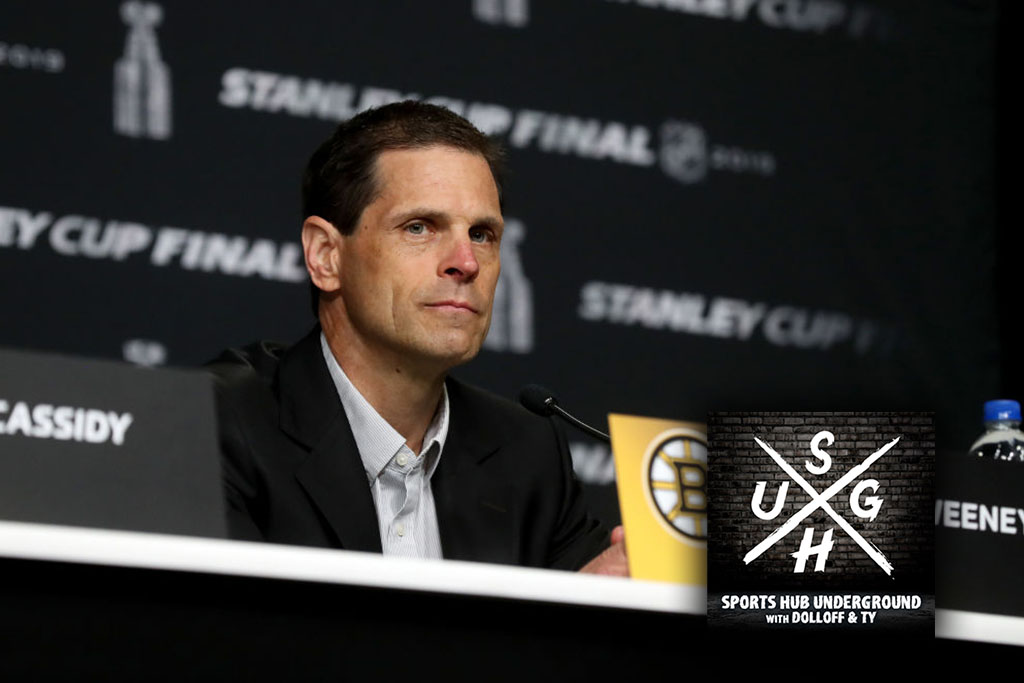 BOSTON, MASSACHUSETTS - MAY 26: General Manager Don Sweeney of the Boston Bruins speaks during Media Day ahead of the 2019 NHL Stanley Cup Final at TD Garden on May 26, 2019 in Boston, Massachusetts. (Photo by Bruce Bennett/Getty Images)