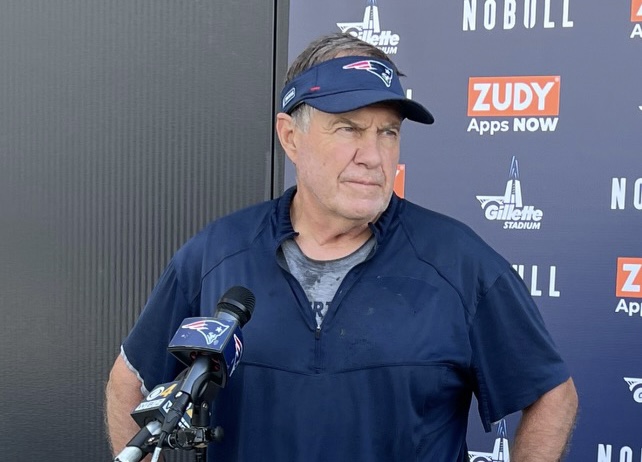 Bill Belichick speaks with media prior to Raiders joint practices