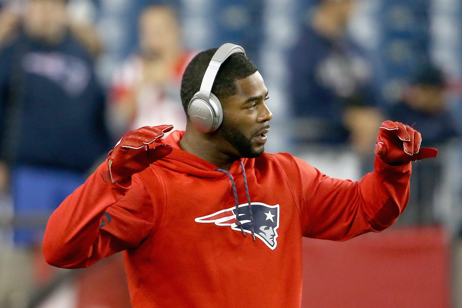 FOXBORO, MA - OCTOBER 22: of the New England Patriots during the quarter of a game against the Atlanta Falcons at Gillette Stadium on October 22, 2017 in Foxboro, Massachusetts. (Photo by Adam Glanzman/Getty Images)