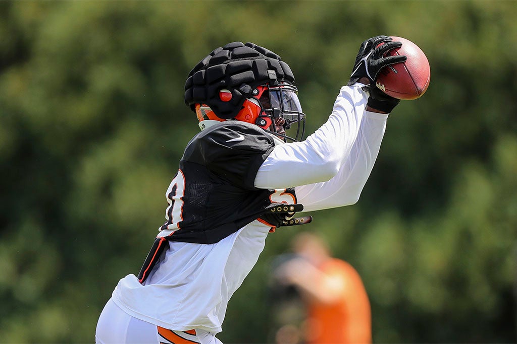 Aug 7, 2022; Cincinnati OH, USA; Cincinnati Bengals linebacker Clarence Hicks (50) runs drills during training camp at Kettering Health Practice Fields. Mandatory Credit: Katie Stratman-USA TODAY Sports