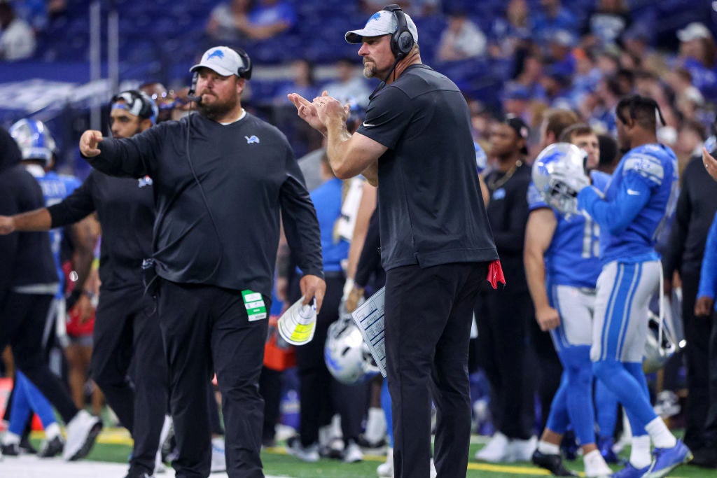 INDIANAPOLIS, IN - AUGUST 20: Head coach Dan Campbell of Detroit Lions is seen during the second half against the Indianapolis Colts at Lucas Oil Stadium on August 20, 2022 in Indianapolis, Indiana. (Photo by Michael Hickey/Getty Images)