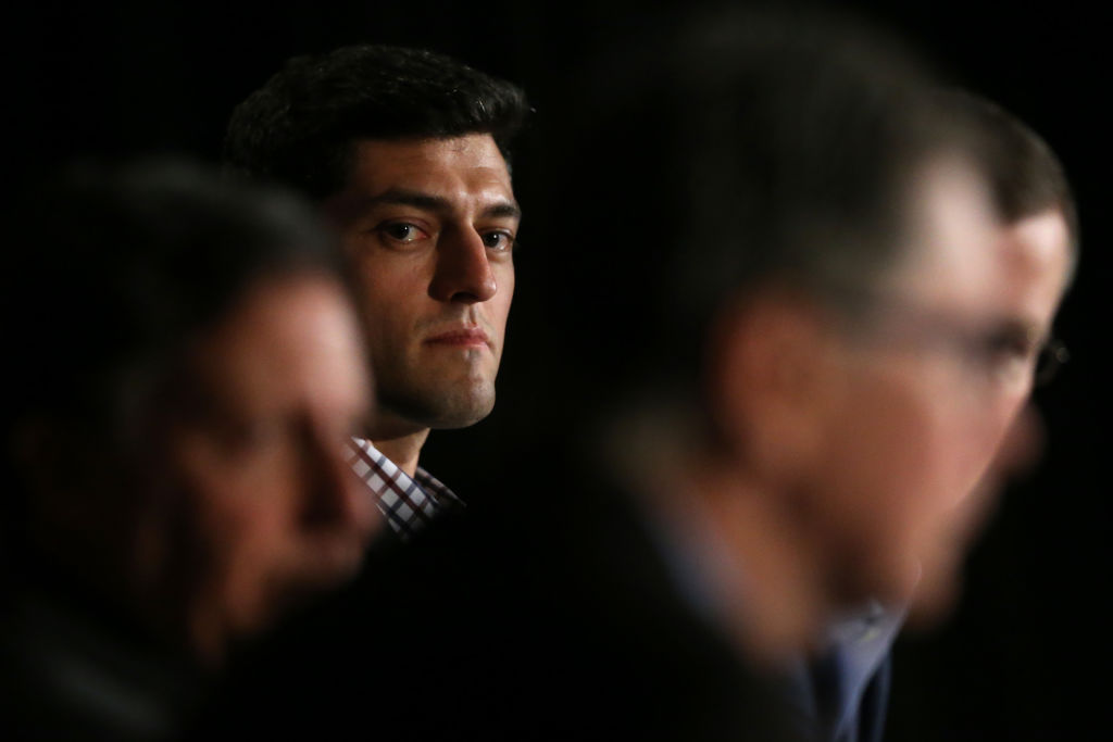 BOSTON, MASSACHUSETTS - JANUARY 15: Red Sox Chief Baseball Officer Chaim Bloom looks on during a press conference addressing the departure of Alex Cora as manager of the Boston Red Sox at Fenway Park on January 15, 2020 in Boston, Massachusetts. A MLB investigation concluded that Cora was involved in the Houston Astros sign stealing operation in 2017 while he was the bench coach. (Photo by Maddie Meyer/Getty Images)