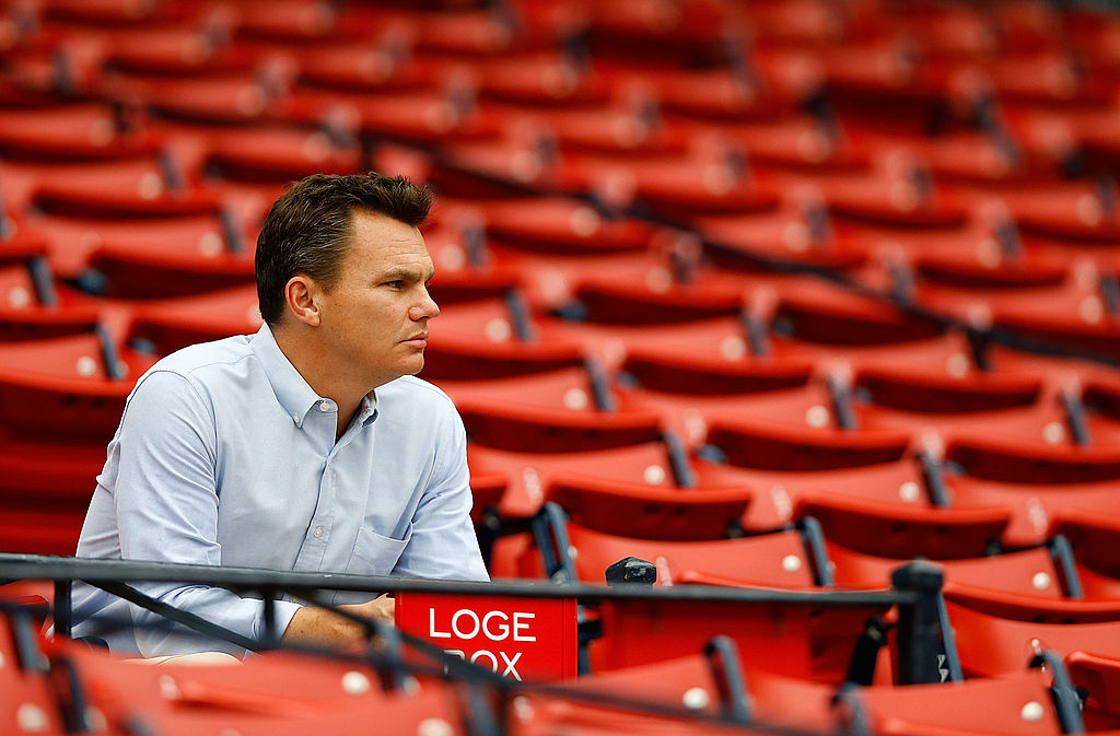 BOSTON, MA - AUGUST 18: Executive Vice President and General Manager of the Boston Red Sox, Ben Cherington, watches batting practice prior to the game between the Boston Red Sox and the New York Yankees on August 18, 2013 at Fenway Park in Boston, Massachusetts. (Photo by Jared Wickerham/Getty Images)