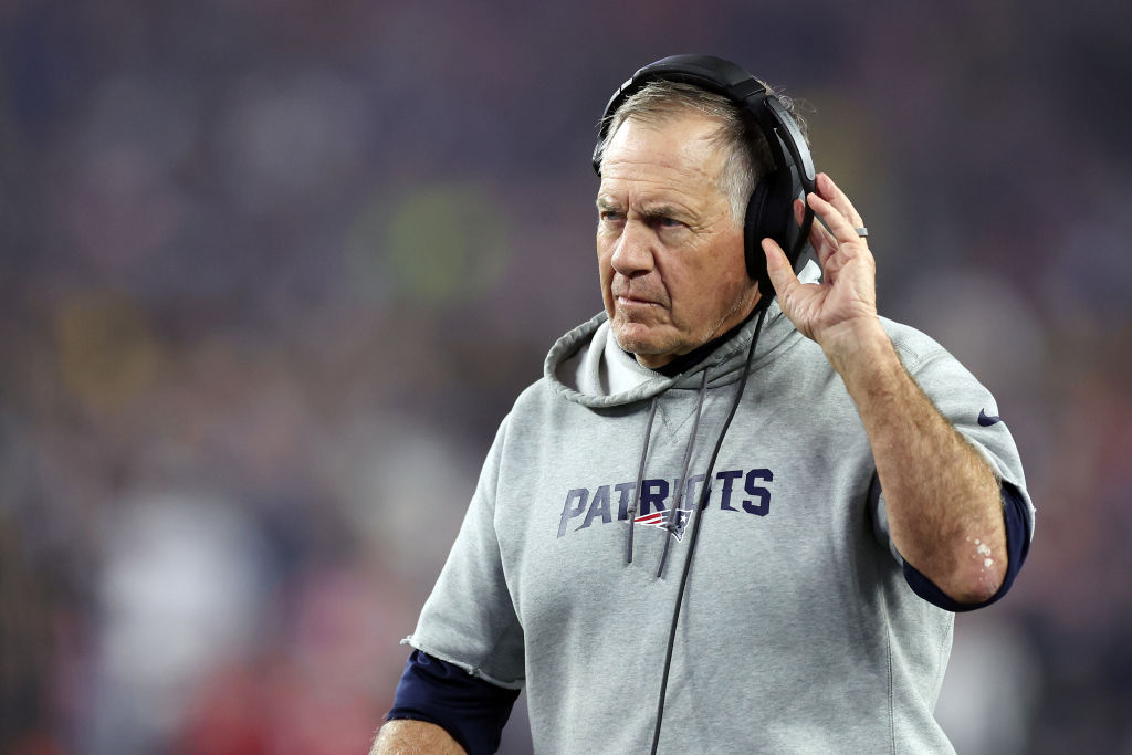 FOXBOROUGH, MASSACHUSETTS - OCTOBER 24: Head coach Bill Belichick of the New England Patriots looks on during the first half against the Chicago Bears at Gillette Stadium on October 24, 2022 in Foxborough, Massachusetts. (Photo by Maddie Meyer/Getty Images)