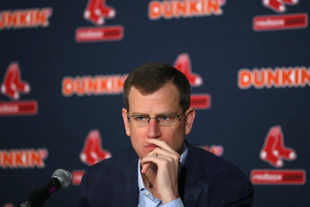 BOSTON, MASSACHUSETTS - JANUARY 15: Red Sox CEO Sam Kennedy looks on during a press conference addressing the departure of Alex Cora as manager of the Boston Red Sox at Fenway Park on January 15, 2020 in Boston, Massachusetts. A MLB investigation concluded that Cora was involved in the Houston Astros sign stealing operation in 2017 while he was the bench coach. (Photo by Maddie Meyer/Getty Images)