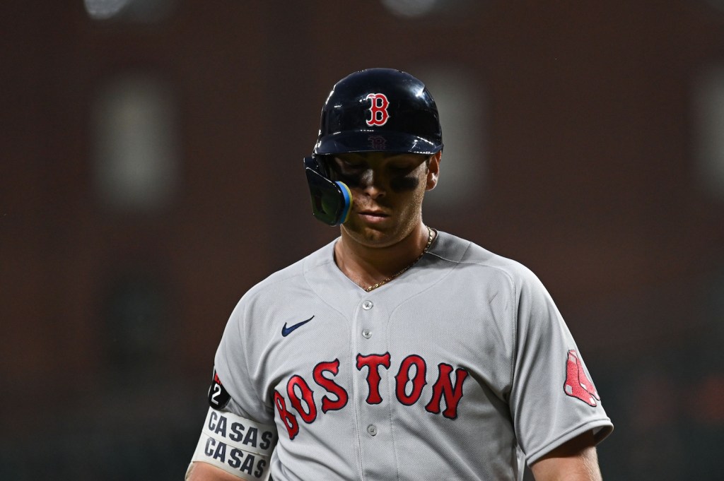 Sep 9, 2022; Baltimore, Maryland, USA; Boston Red Sox first baseman Triston Casas (36) returns to the dugout during the second inning against the Baltimore Orioles at Oriole Park at Camden Yards. Mandatory Credit: Tommy Gilligan/USA TODAY Sports