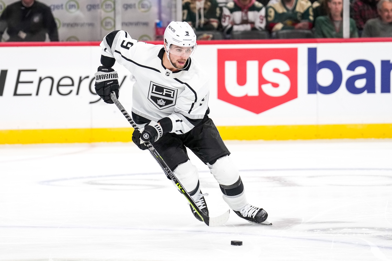 Oct 15, 2022; Saint Paul, Minnesota, USA; Los Angeles Kings center Adrian Kempe (9) during a game at Xcel Energy Center. Mandatory Credit: Brace Hemmelgarn/USA TODAY Sports