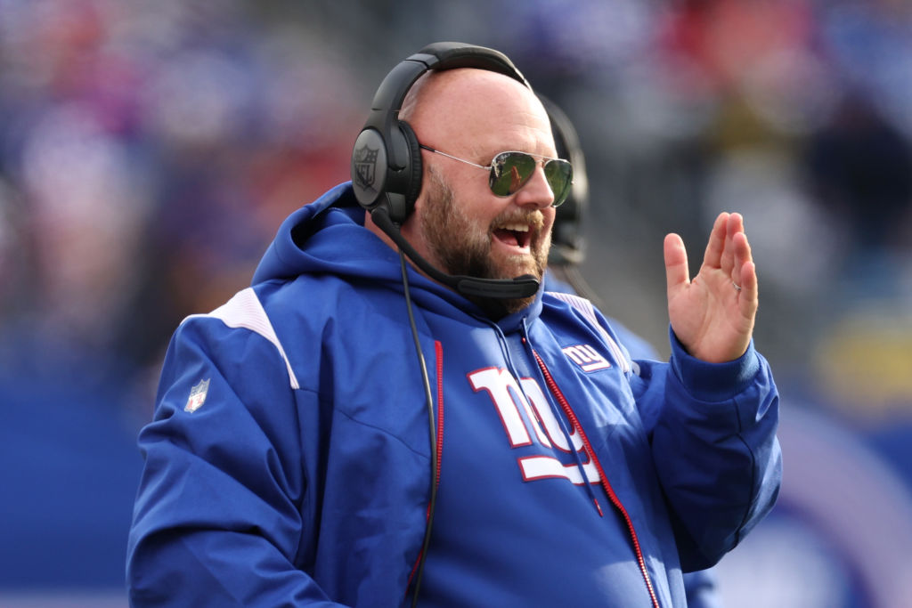 EAST RUTHERFORD, NEW JERSEY - DECEMBER 04: Head coach Brian Daboll of the New York Giants looks on in the first half of a game against the Washington Commanders at MetLife Stadium on December 04, 2022 in East Rutherford, New Jersey. (Photo by Al Bello/Getty Images)
