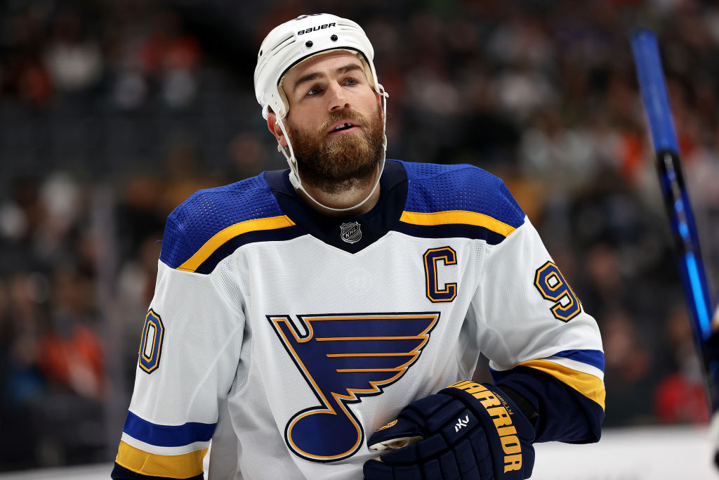 ANAHEIM, CALIFORNIA - NOVEMBER 07: Ryan O'Reilly #90 of the St. Louis Blues looks on during the first period of a game against the Anaheim Ducks at Honda Center on November 07, 2021 in Anaheim, California. (Photo by Sean M. Haffey/Getty Images)