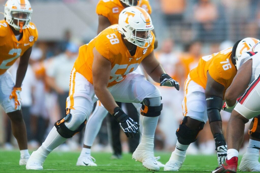 Tennessee offensive lineman Darnell Wright (58) during football game between Tennessee and Ball State at Neyland Stadium in Knoxville, Tenn. on Thursday, Sept. 1, 2022. (Jamar Coach/News Sentinel/USA Today Network)