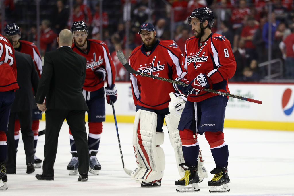 WASHINGTON, DC - MAY 10: Alex Ovechkin #8 of the Washington Capitals skates off the ice following the Capitals 2-0 loss to the Pittsburgh Penguins in Game Seven of the Eastern Conference Second Round during the 2017 NHL Stanley Cup Playoffs at Verizon Center on May 10, 2017 in Washington, DC. (Photo by Patrick Smith/Getty Images)