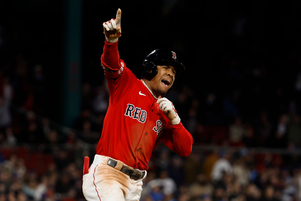 BOSTON, MA - MAY 1: Enmanuel Valdez #47 of the Boston Red Sox celebrates as he rounds the bases after his two-run home run against the Toronto Blue Jays during the sixth inning at Fenway Park on May 1, 2023 in Boston, Massachusetts. (Photo By Winslow Townson/Getty Images)