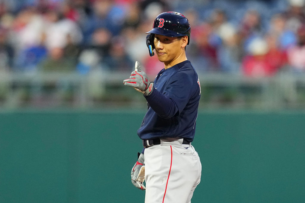 PHILADELPHIA, PA - MAY 5: Masataka Yoshida #7 of the Boston Red Sox reacts in the top of the third against the Philadelphia Phillies at Citizens Bank Park on May 5, 2023 in Philadelphia, Pennsylvania. (Photo by Mitchell Leff/Getty Images)