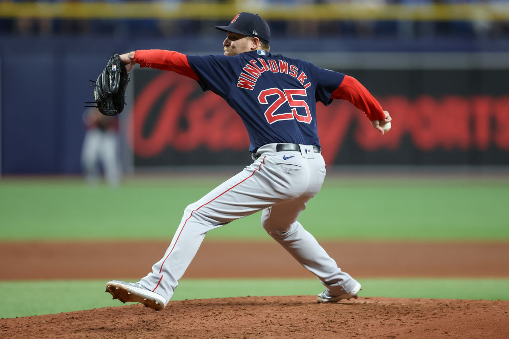 ST. PETERSBURG, FL - APRIL 10: Josh Winckowski #25 of the Boston Red Sox throws against the Tampa Bay Rays during a baseball game at Tropicana Field on April 10, 2023 in St. Petersburg, Florida. (Photo by Mike Carlson/Getty Images)