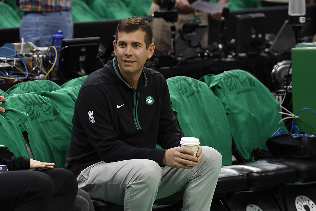 May 14, 2023; Boston, Massachusetts, USA; Boston Celtics president of basketball operations Brad Stevens looks on before game seven of the 2023 NBA playoffs between the Boston Celtics and the Philadelphia 76ers at TD Garden. Mandatory Credit: Winslow Townson-USA TODAY Sports