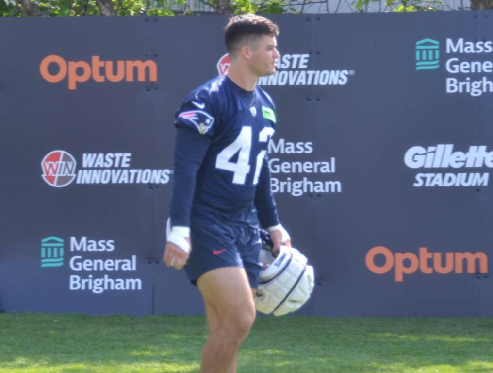 Patriots linebacker Diego Fagot arrives for training camp practice. (Jim Louth/98.5 The Sports Hub)