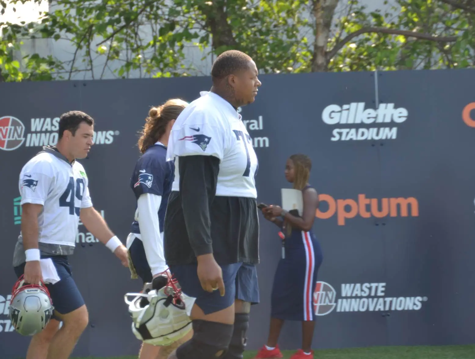 Patriots T Trent Brown takes the field at training camp (Jim Louth/98.5 The Sports Hub)