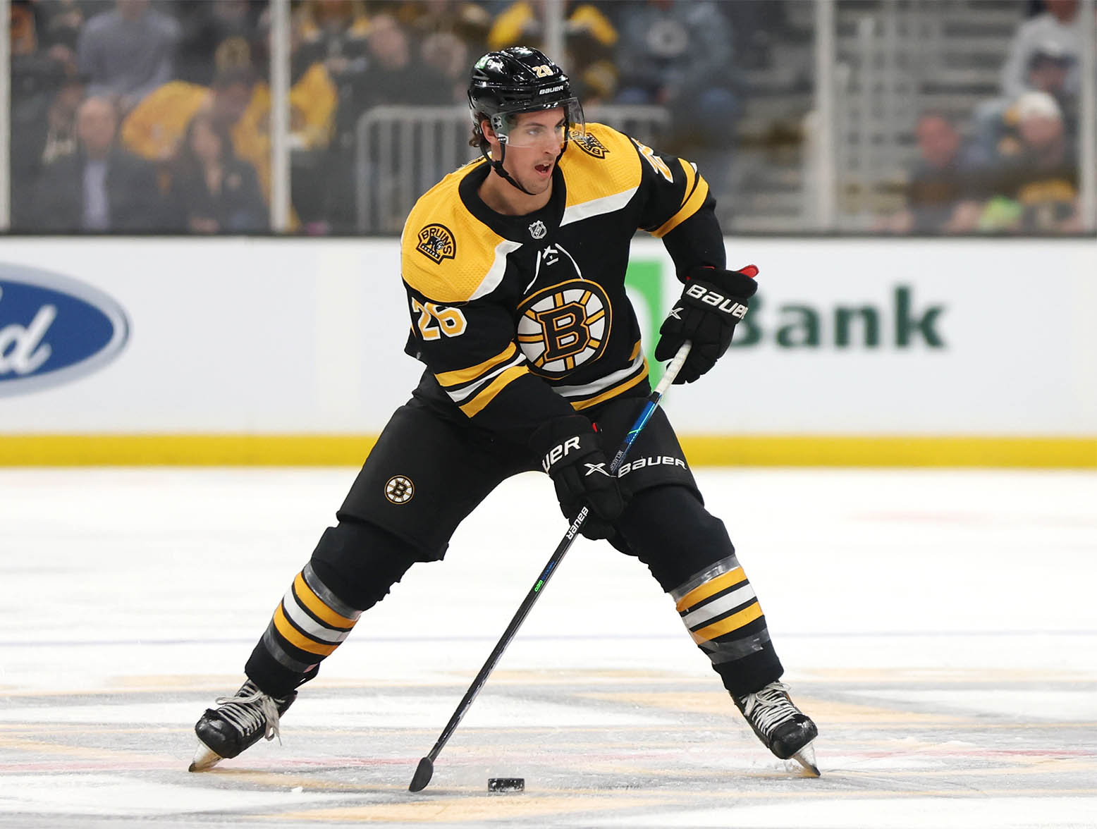 BOSTON, MASSACHUSETTS - APRIL 12: Marc McLaughlin #26 of the Boston Bruins skates against the St. Louis Blues during the first period at TD Garden on April 12, 2022 in Boston, Massachusetts. (Photo by Maddie Meyer/Getty Images)