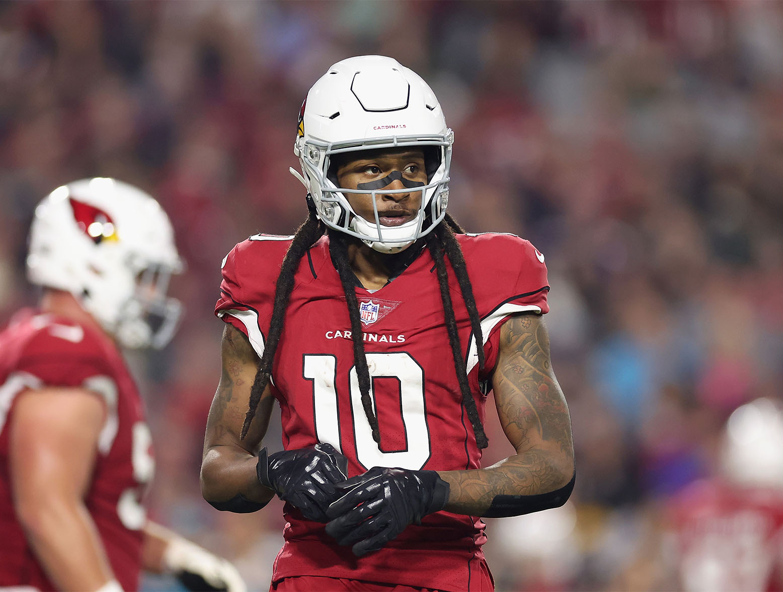 GLENDALE, ARIZONA - DECEMBER 12: Wide receiver DeAndre Hopkins #10 of the Arizona Cardinals during the NFL game at State Farm Stadium on December 12, 2022 in Glendale, Arizona. The Patriots defeated the Cardinals 27-13. (Photo by Christian Petersen/Getty Images)